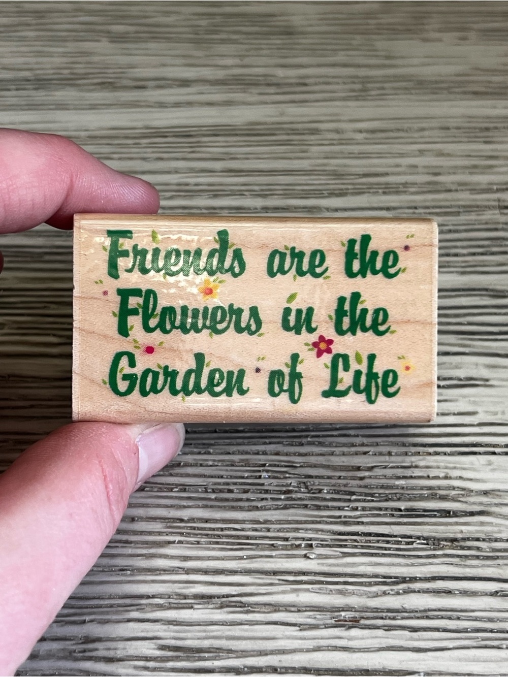 NEW!!! Friendship Sentiment Wood Stamp - Green Lettering